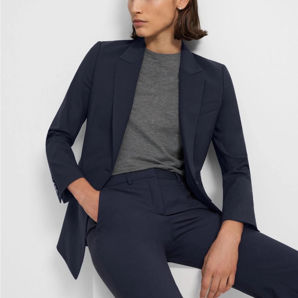 Theory Angled Blazer in Traceable Wool - Nocturne Navy